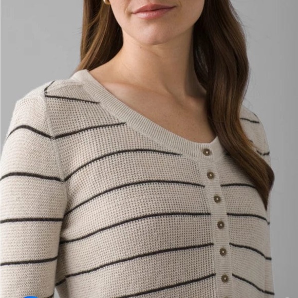 Prana Milani Henley Oatmeal Stripe Size Medium - Picture 4 of 11